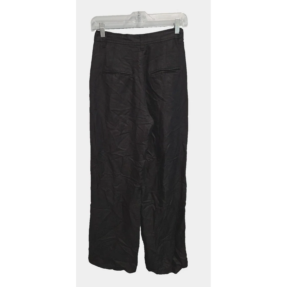 ANINE BING Carrie Linen Blend Size 34 (US 4) Wide Leg High Rise Pant Black